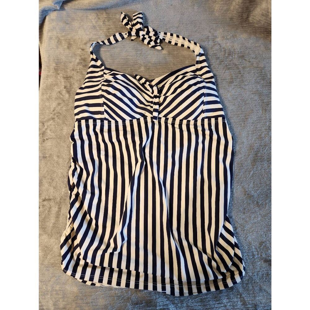 Beach Bump by Motherhood Maternity L Large Tankini Swim Top Black White Stripes